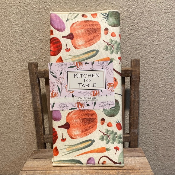 Farmhouse Dish Drying Mat, Vegtables Dish Drying Mat, Pumpkins Corncobs Eggplant - Picture 1 of 13